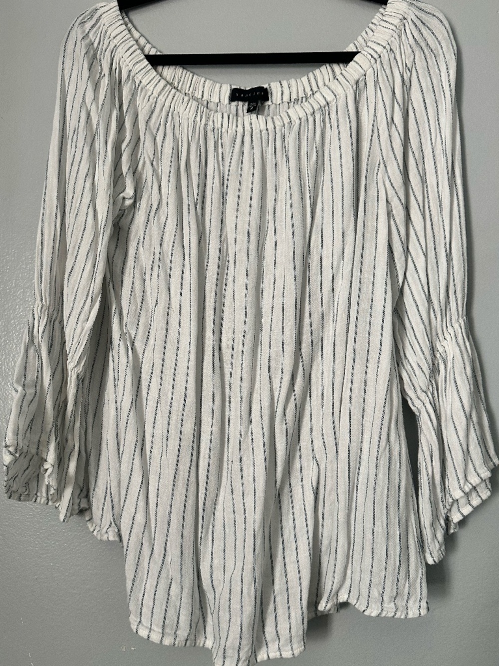 Sanctuary Off The Shoulders Striped Blouse with Ruffle Sleeves
